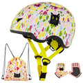Toddler Bike Helmet with Gloves and Backpack Set - 3 Sizes, Adjustable for Ages 1-8+ (Flower Kitten)