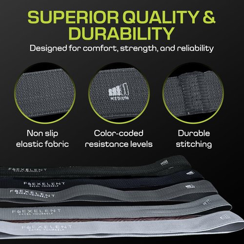 Long Fabric Resistance Bands for Working Out – 5 Strength Levels from Extra Light to Extra Heavy – Thick Workout Bands for Legs, Glutes, HIPS, Stretching, Strength Training with Storage Bag – Black