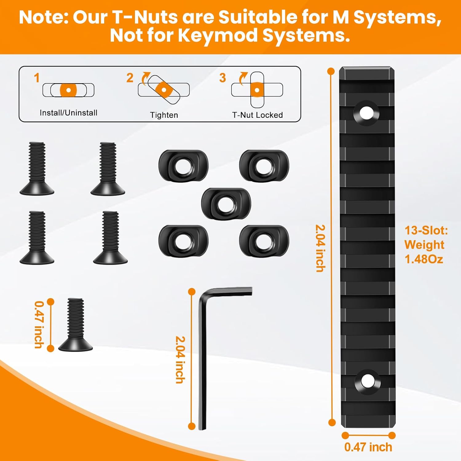 Picatinny Rail Adapter by [Brand Name] - 13 Slot Aluminum Accessory Set with T-Nuts & Screws | 5.31” Black