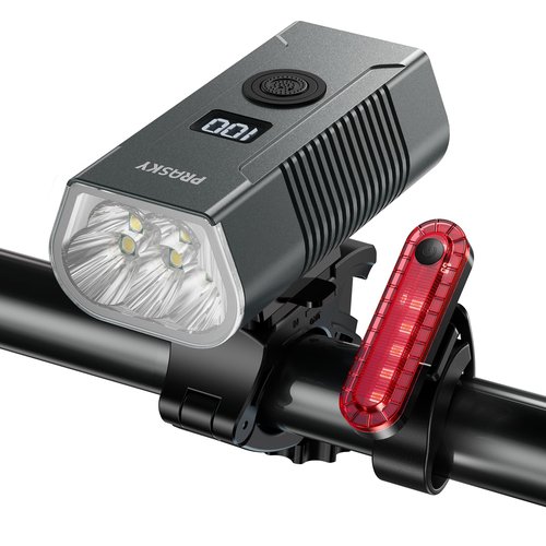 Bike Lights for Night Riding, USB Rechargeable Mountain Bicycle Headlight, Super Bright, Waterproof, 6+4 Light Modes Bike Light Set for Cyclists and Commuters - Gray