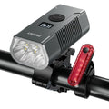 Bike Lights for Night Riding, USB Rechargeable Mountain Bicycle Headlight, Super Bright, Waterproof, 6+4 Light Modes Bike Light Set for Cyclists and Commuters - Gray