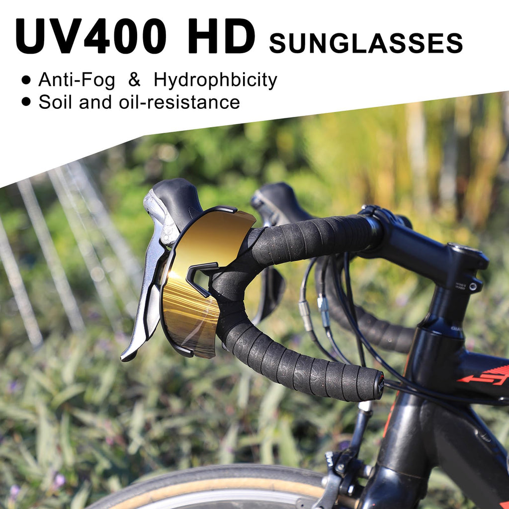 BangLong Lightweight Polarized Sports Sunglasses for Men Women, UV400 Protection Wrap-Around Sunglasses for Running Cycling Baseball Fishing, Gold