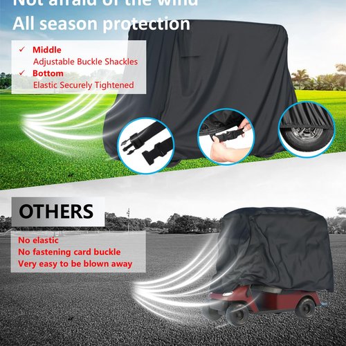ScarabWrap 2/4 Passenger Golf Cart Cover for Yamaha EZGO Club Car, 420T Waterproof Polyester with Silver Coating,Waterproof,Dustproof,Windproof,Sunproof，All-Weather Protection (95-48-73-Black)