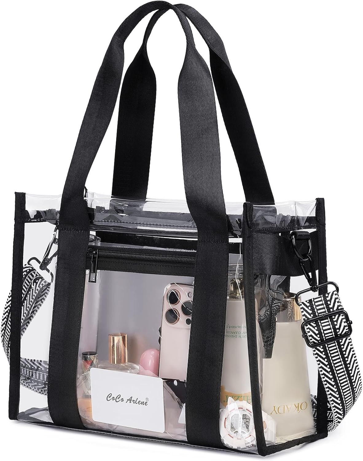Skiennix Clear Stadium Bag - Large Transparent Tote with Inner & Outer Zipper Pockets for Events | Beach, Concerts