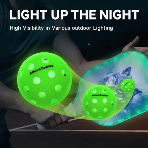 AboveGenius LED Light-Up Pickleball Balls - Glow in The Dark for High Visibility Night Play | Durable 40-Hole Design
