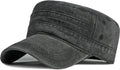 Lynmquober Men's Washed Cotton Army Cap Vintage Military Flat Top Outdoor Baseball Hats Black