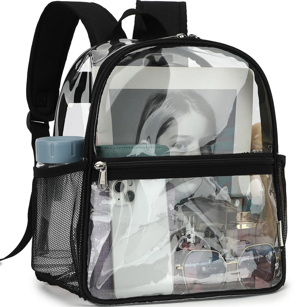 Fammart Clear Backpack Stadium Approved 12x6x12 - Kids & Small Adult Transparent Backpack for School, Work, Sports, Concerts - Clear Bag