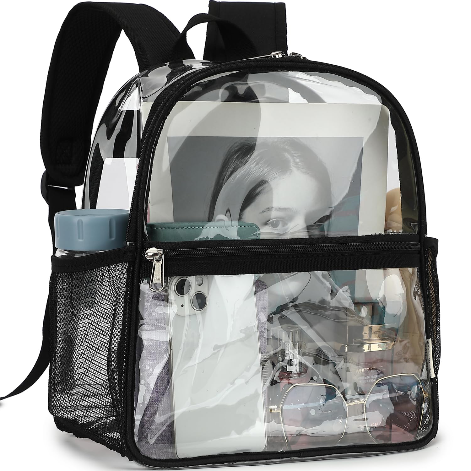 Fammart Clear Backpack Stadium Approved 12x6x12 - Kids & Small Adult Transparent Backpack for School, Work, Sports, Concerts - Clear Bag