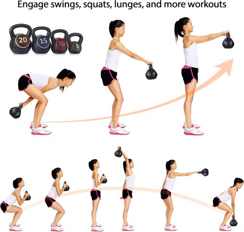 F2C Kettlebell Set - 4-Piece Weight Training Kit | HDPE Coated Concrete | 5lb, 10lb, 15lb, 20lb