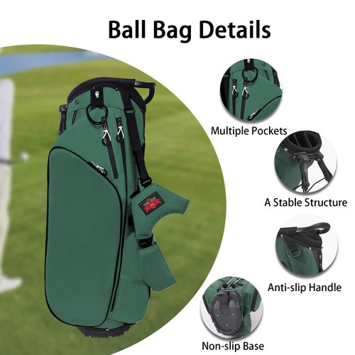 Golf Stand Bag with 14-Way Divider Top, Lightweight Golf Bag with Stand, Multiple Pockets Including Cooler Pocket, Non-Slip Base & Ergonomic Straps for Men Women Golfers -Green