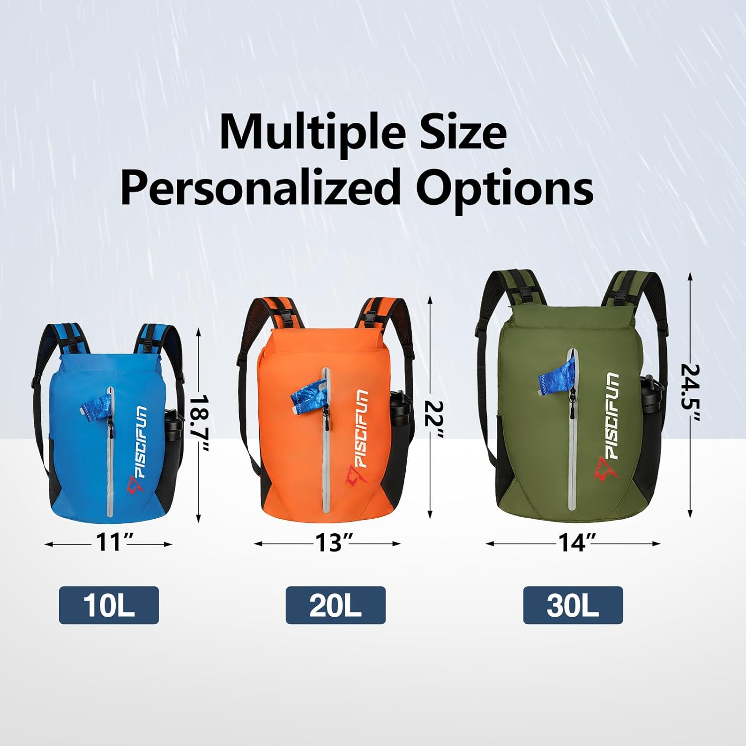 Piscifun Waterproof Dry Bag - Lightweight Roll-Top Backpack with Waist Pouch & Phone Case | 10L, 20L, 30L Options