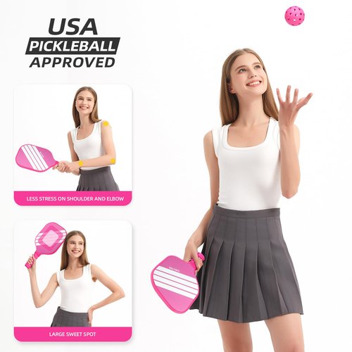 Pickleball Paddles Set of 2, USAPA Approved Fiberglass Pickle Ball Set with 2 Cute Lightweight Pickleball Rackets, 2 Indoor &2 Outdoor Balls, 1 Pickleball Bag for Women, Beginner, Youth