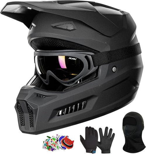 ILM Youth Dirt Bike Helmet - DOT Approved Motocross ATV Helmet with Goggles, Gloves & Stickers