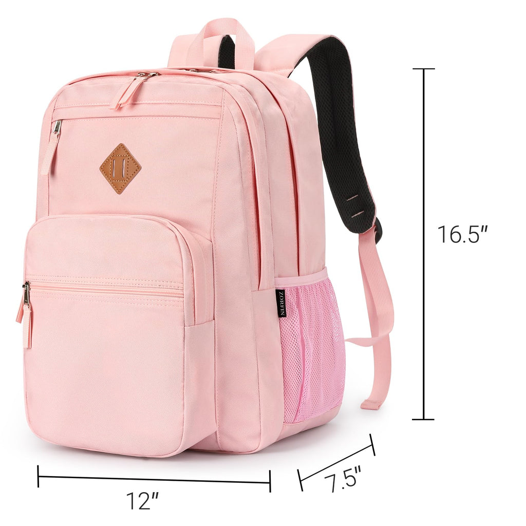ZORFIN 26L Backpack for College, and Travel: Water Resistant Bookbag - Pink