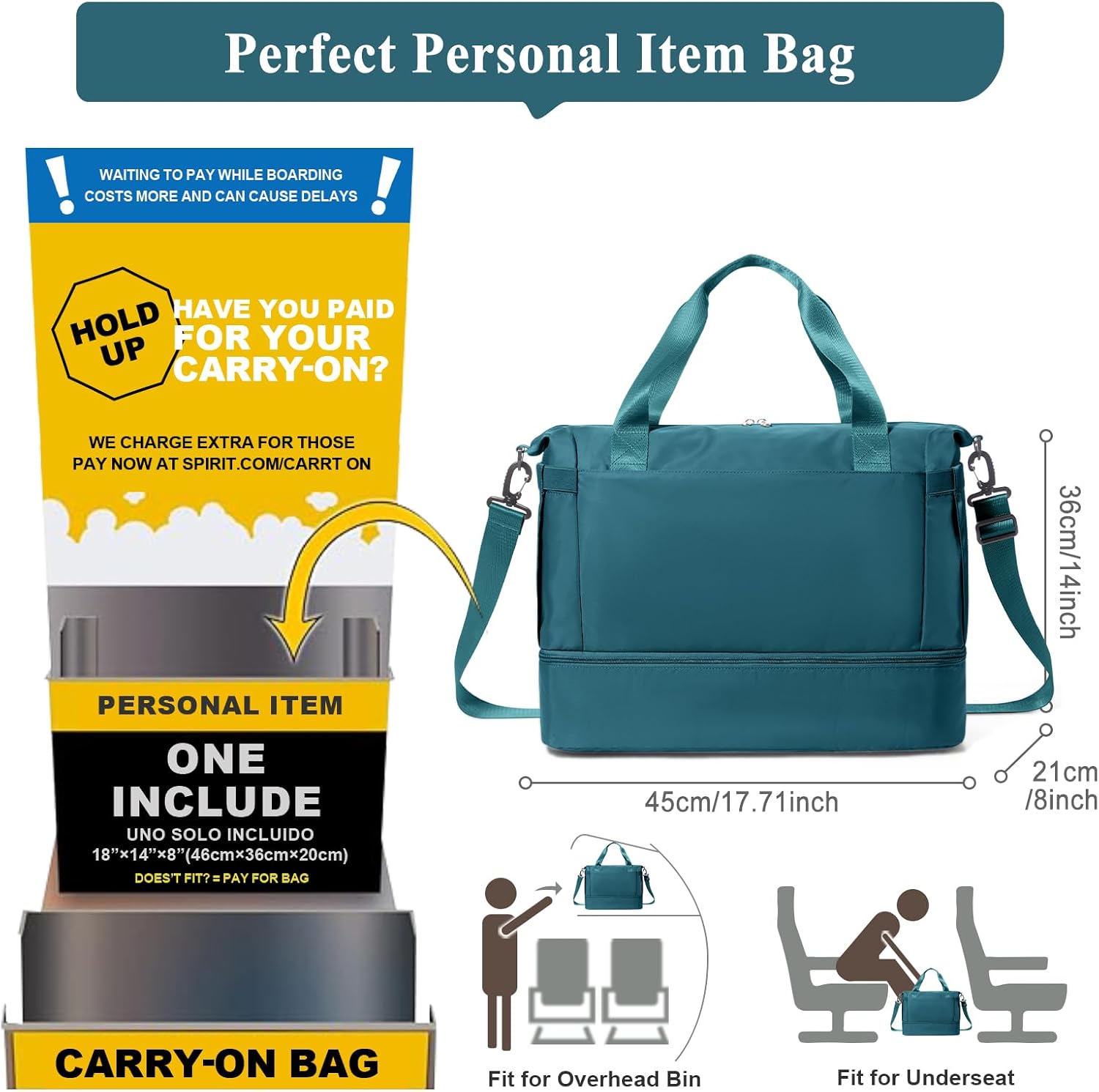 Skiennix Travel Duffel Bag - Stylish Overnight Weekender with Shoes Compartment | Peacock Blue