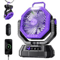 AJVV Camping Fan Rechargeable, Battery Powered Fan With Remote Controller, LED Light, Dual Motors, Stepless Speed, 45°/90°/270° Swing,Timer, Portable fan For Travel/Tent/Beach/Fishing,Violet