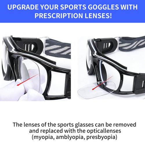 Professional Sports Goggles Glasses Men Women Racquetball Basketball Football Sport Eyewear Protective Glasses Anti-fog Shock Collision Lens Replaceable (Black Frame Black Pad) 8068