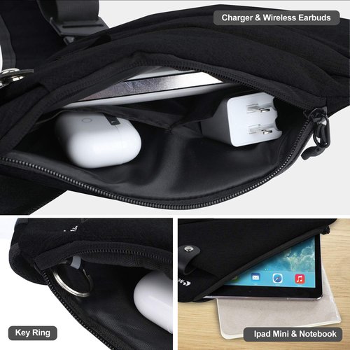 Men Anti Theft Crossbody Bag Women One Strap Casual Sling Chest Bags Slim Shoulder Bag Travel Sport Biking Walking Trip Hiking Fits Up to 7.9 inch iPad Mini (Black)