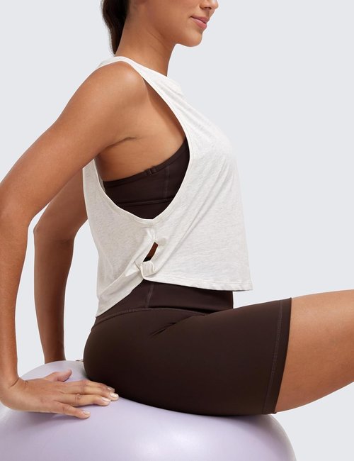 CRZ YOGA Pima Cotton Tank Tops for Women - Loose Fit Sleeveless Workout Crop Tops | Athletic Gym Wear