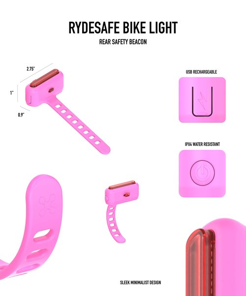 RydeSafe Bike Light - Rear Safety - Pink
