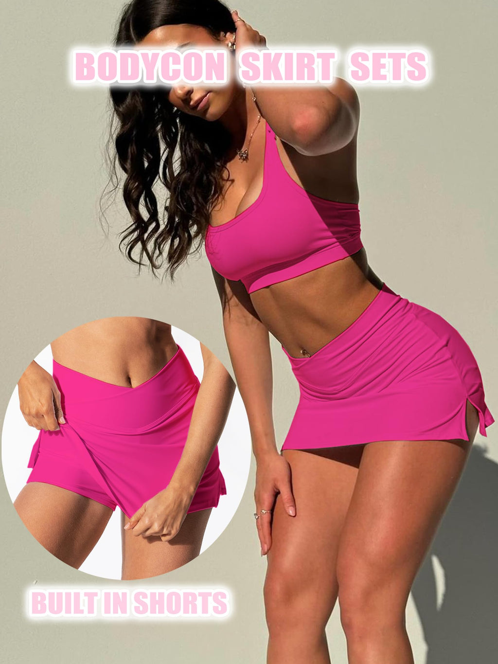 OZICERD Two Piece Tennis Skirt Sets for Women 2 Piece Mini Skirt Set Going Out Golf Skort Athletic Skirt Pickleball Outfit Pink S