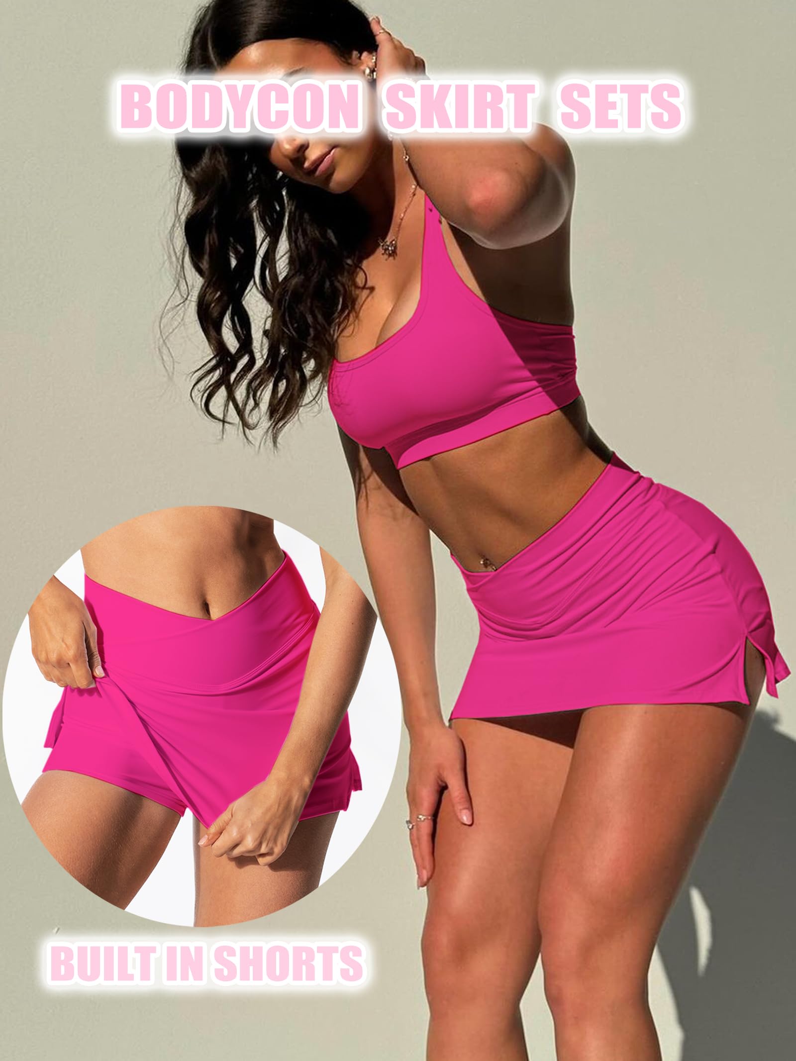 OZICERD Two Piece Tennis Skirt Sets for Women 2 Piece Mini Skirt Set Going Out Golf Skort Athletic Skirt Pickleball Outfit Pink S