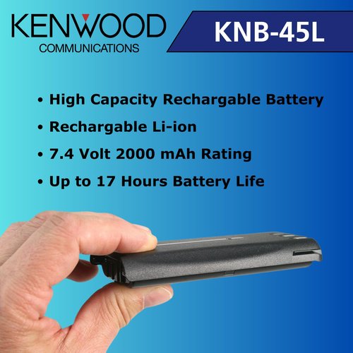 Kenwood KNB-45L Two-Way Radio Battery (7.4V) - 2000mAh Li-ion, Rechargeable, Original Accessory for NX-P1x00/NX-P1x02/TK-x400/TK-x402/NX-x40 Two-Way Radio Series, OEM, (Charger Not Included)
