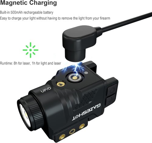 GAZESHOT Mini 700 Lumen Pistol Light Laser Combo Weapon Light Tactical Flashlights, Magnetic USB Rechargeable with Blue Beam Sight and Strobe Mode for GL and Picatinny Rail
