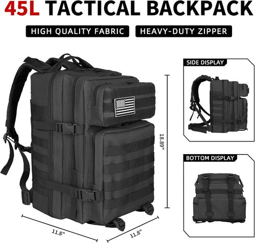 Highland Assault 45L Tactical Backpack - Large Army Pack for Outdoor Camping & Hiking | Black