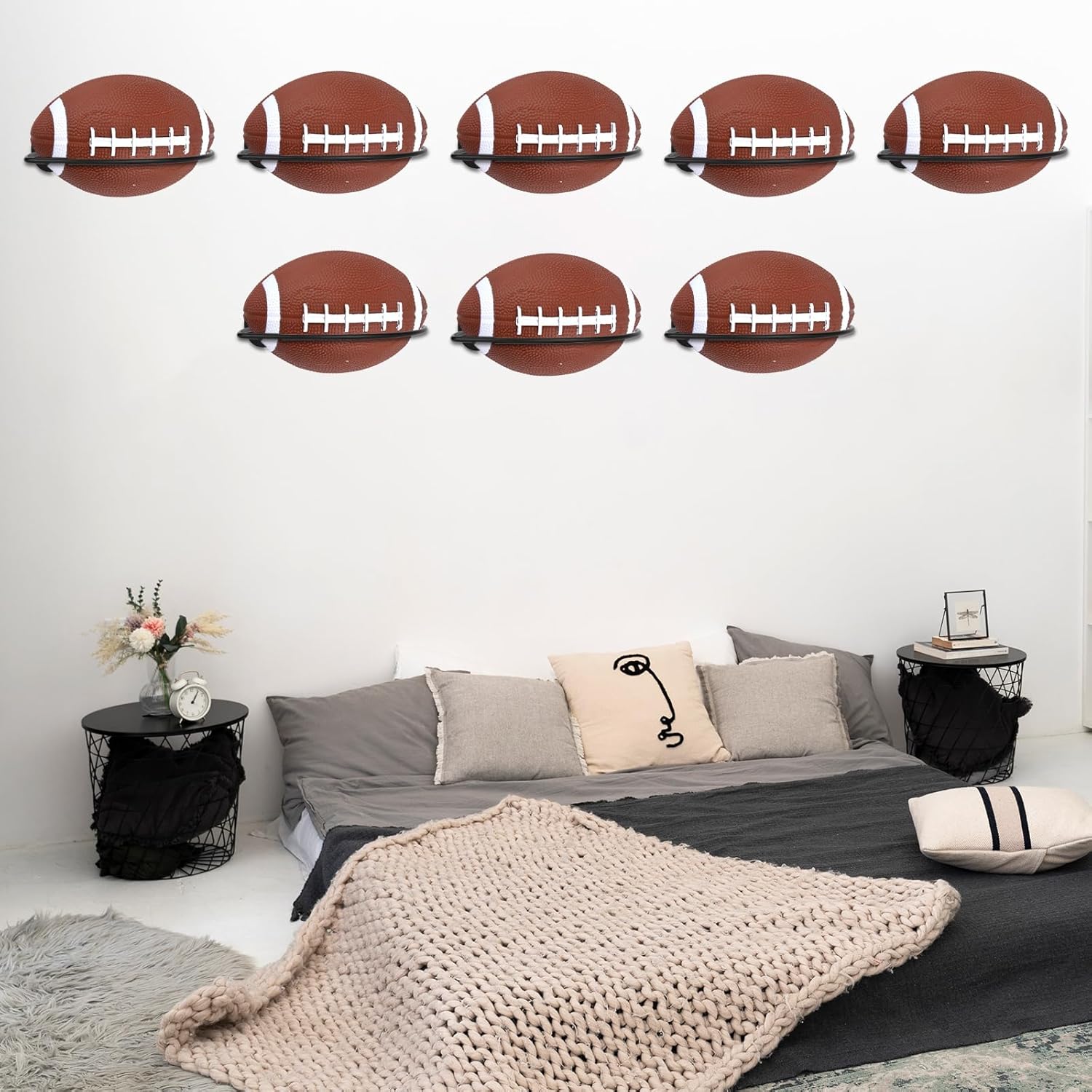 Skiennix Football Wall Mounts - 6-Piece Metal Display Stand for Sports Balls | Perfect for Home Gym & Man Cave Decor