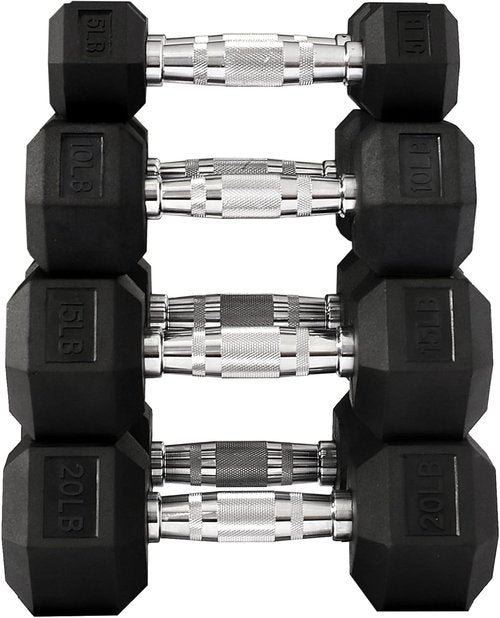 Fitvids Rubber Encased Hex Dumbbell Set | 5-20LB Pairs for Versatile Home Workouts - Black