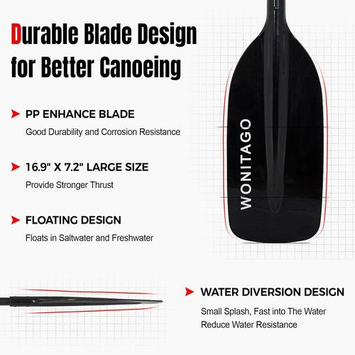 Canoe Paddles - Aluminum Paddle with Floating Plastic Blades | Adjustable 122-152 cm (4-5 Ft) - Black/Yellow