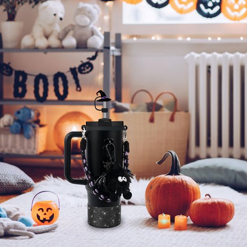 BELSITA Halloween Accessories Set - Black Devil Witch Hat Cap, Silicone Boot, Charms for 30/40oz Tumble