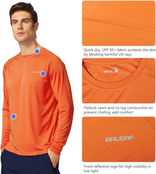 Baleaf Men's UV Protection Long Sleeve Rash Guard - SPF UPF 50+ Quick Dry Fishing & Running Shirt