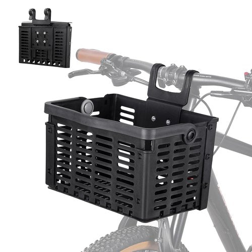 ACRUNU Folding Bike Front Basket Plastic Bicycle Basket with Handles Lightweight Easy-Install on Front Handlebar or Rear Carrier