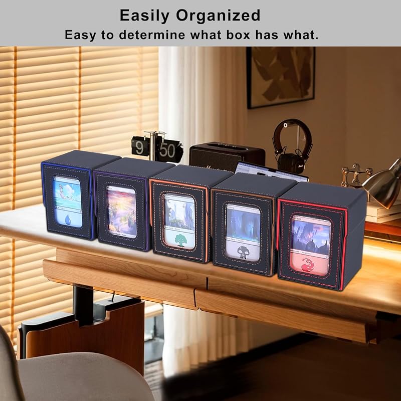 AFIING MTG Commander Deck Box with Drawstring Bag, 100 Double-Sleeve Cards, 2 Dividers, Toploader – Black/Red