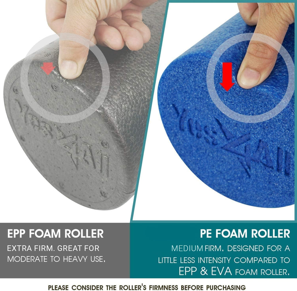 Yes4All Medium Firm Round PE Foam Roller for Pilates, Yoga, Stretching, Balance & Core Exercises - 4 Sizes 12/18/24/36-inch