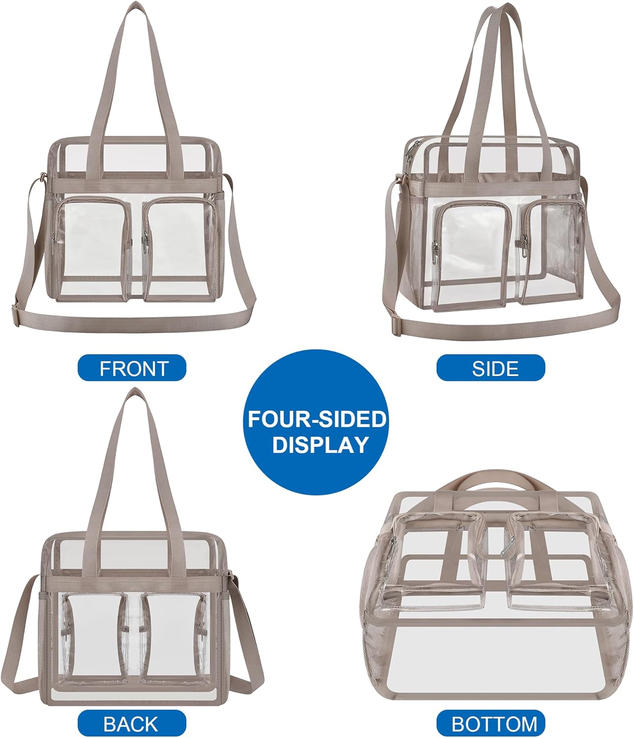 XCU Clear Stadium Bag - Large 12x6x12 Transparent Tote with Adjustable Straps for Events | Concerts & Sports