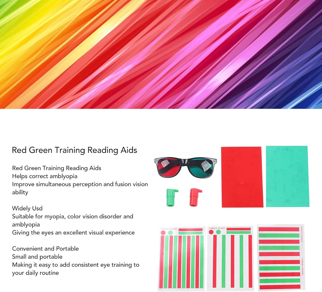 Red Green Vision Correction Cards - Myopia & Strabismus Eye Training Glasses for Amblyopia | Reading Aids