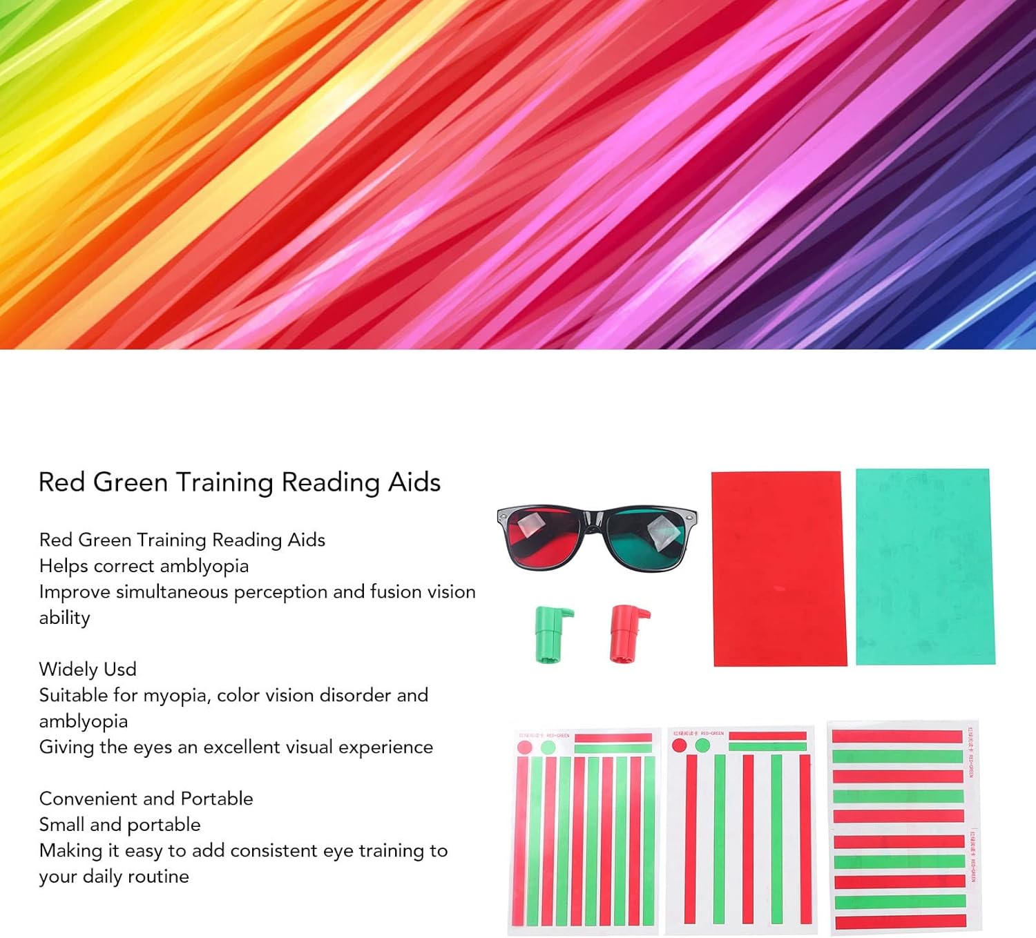 Red Green Vision Correction Cards - Myopia & Strabismus Eye Training Glasses for Amblyopia | Reading Aids