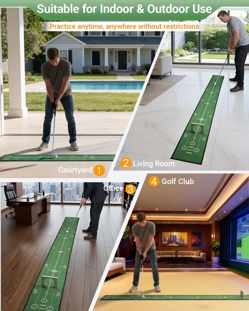 ZELTRI Golf Putting Game Set with Three-Track, Anti-Slip Backing Golf Putting Green Include 1 Club, 2 Balls, 1 Gate, 1 Portable Storage Box for Indoor/Outdoor