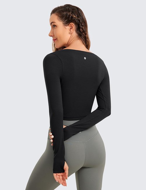 CRZ YOGA Butterluxe Long Sleeve Crop Top - Slim Fit Women's Workout Shirt | Athletic Gym Tee