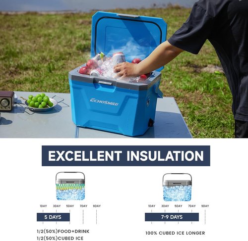 EchoSmile Insulated Portable Cooler - 20L/21qt Ice Chest for Camping, Beach, Fishing & Boating
