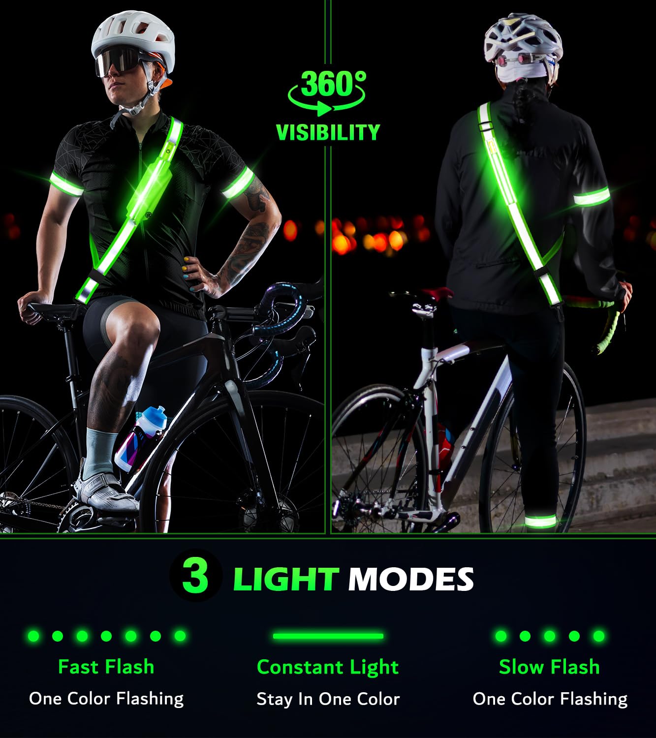 LED Belt Reflective Sash for Walking at Night,High Visibility Adjustable Night Running Safety Gear,Light Up Running Belt Reflective Gear with Phone Bag/Armband for Runners Walkers Men Women (Green)