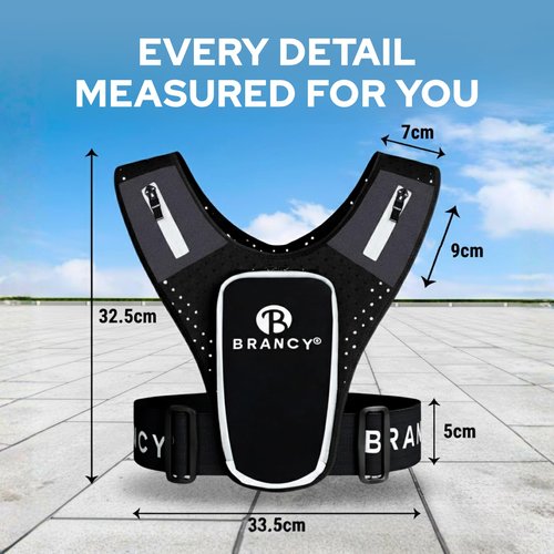 Brancy Running Phone Holder Vest - Reflective Running Vest for Women & Men with 2 Shoulder Zipper Pockets | Alternative Lightweight Backpack | Adjustable Waterproof Running Vest with Phone Holder