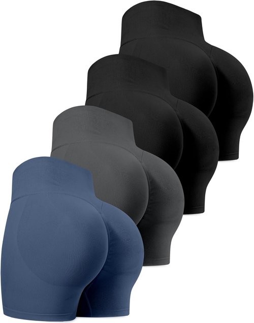 CHRLEISURE High Waisted Biker Shorts - Butt Lifting Seamless Gym Set | 4-Piece Collection