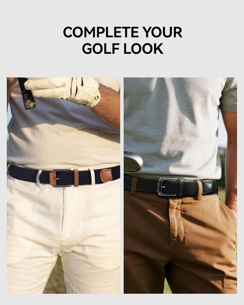 CHAOREN Stretch Belt for Men - 2 Pack of 1 3/8" Braided Golf Belts | Casual Elastic for Pants & Jeans