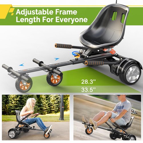 NoctiView Hoverboard Attachment, with Dual Rear Shock Absorption and Bigger Seat, Hoverboard Seat Attachment Accessory for 6" to 10" Hoverboard, Adjustable Frame Length & 6.3in Off-Road Rubber Wheel