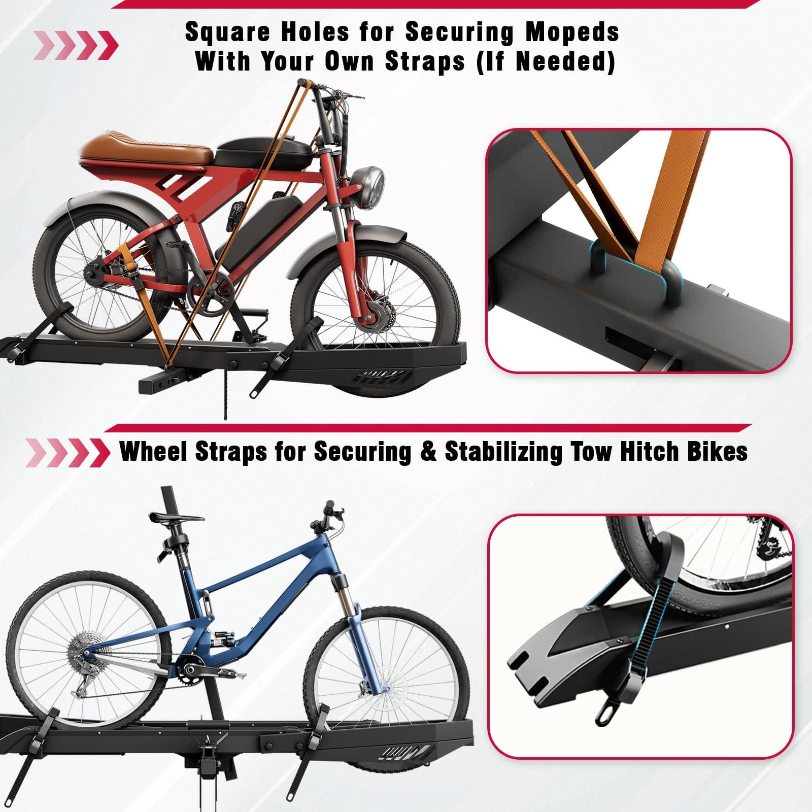 Tekmira Ebike Rack with Ramp, Foldable Bike Rack for Tow Hitch, Heavy Duty Bike Carrier for 2 Fat Tire Bikes with 300LBS Load Capacity - Fits SUV, Truck, Trailer, RV-Gray