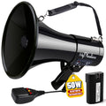 MyMealivos 50 Watt Megaphone Bullhorn Speaker with Siren, 240S Recording, Detachable Microphone & Strap（Grey-Battery）